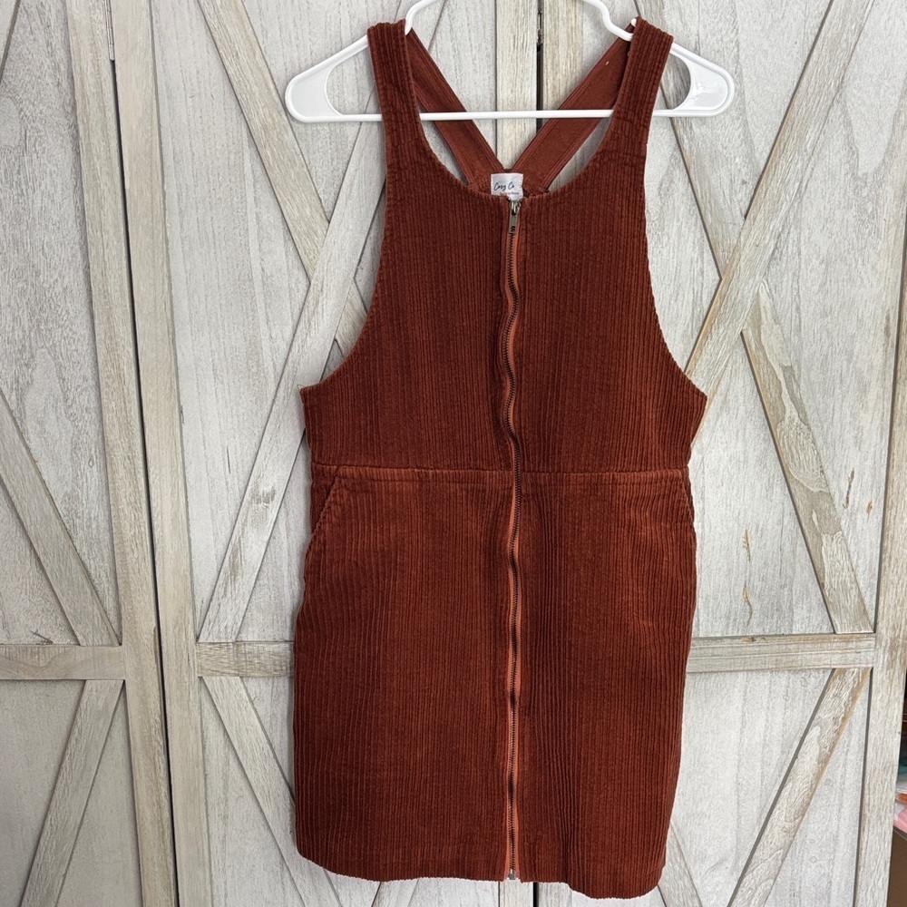 Rust Corduroy Zip-Up Overall Dress from Cozy Co Large